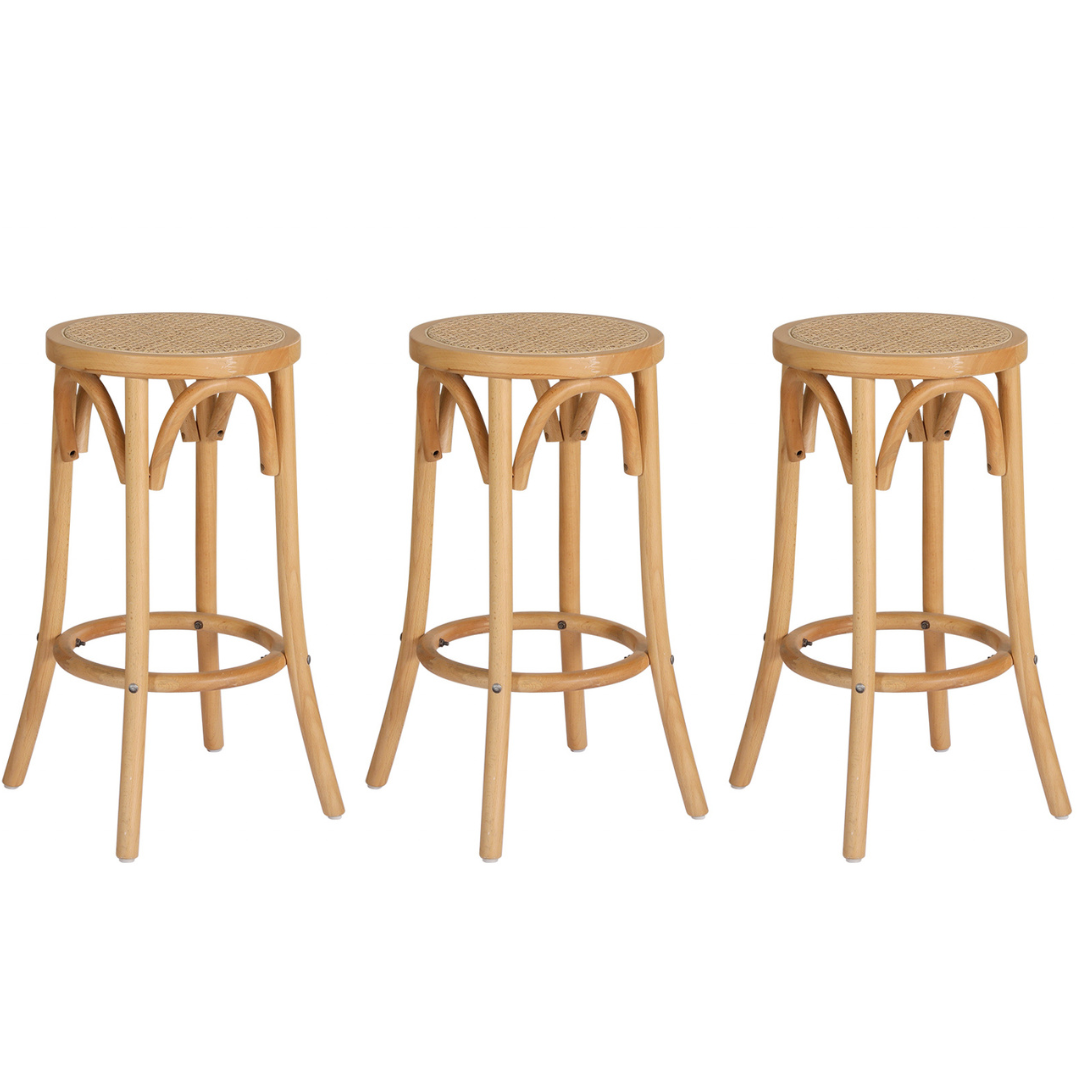 Set of 3 Apri Bar Stool - Rattan Wood