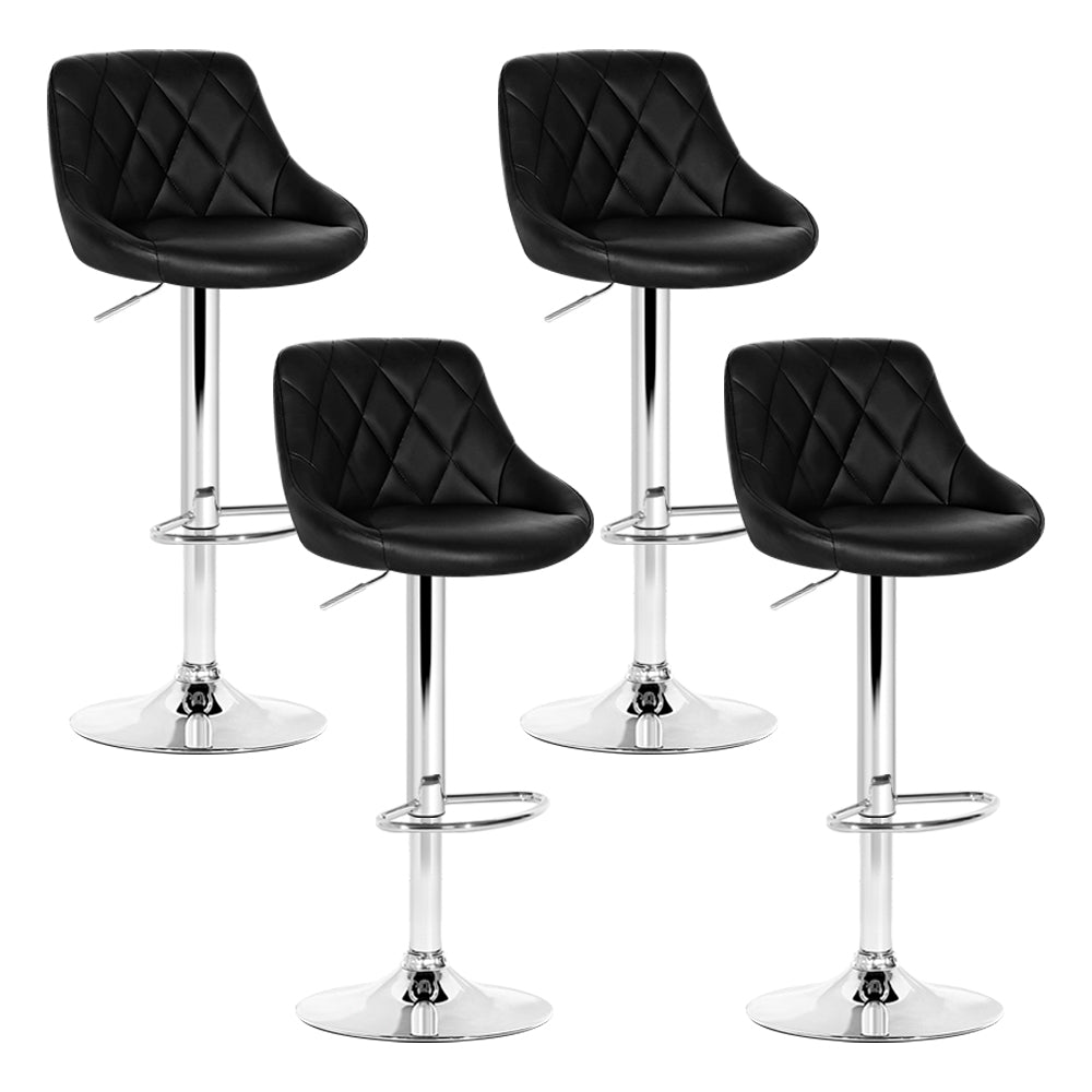 4x Bar Stools Leather Padded - Gas Lift - Black