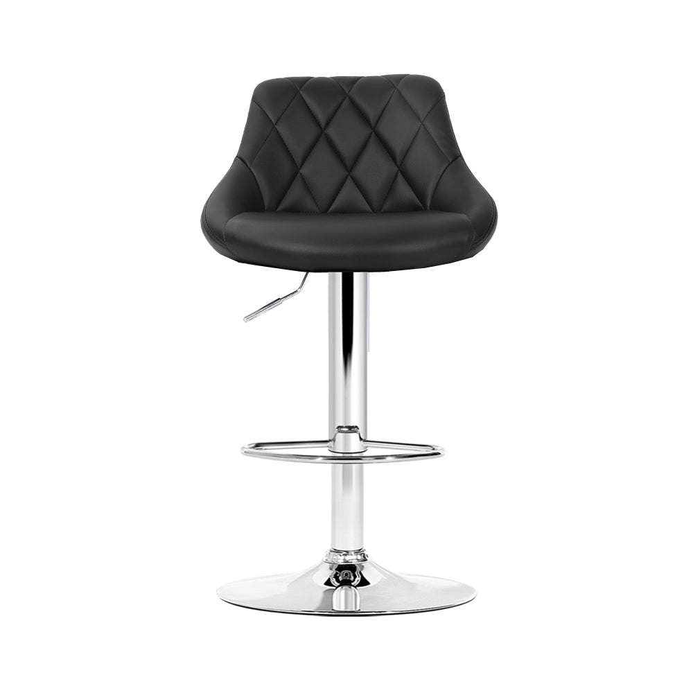 4x Bar Stools Leather Padded - Gas Lift - Black