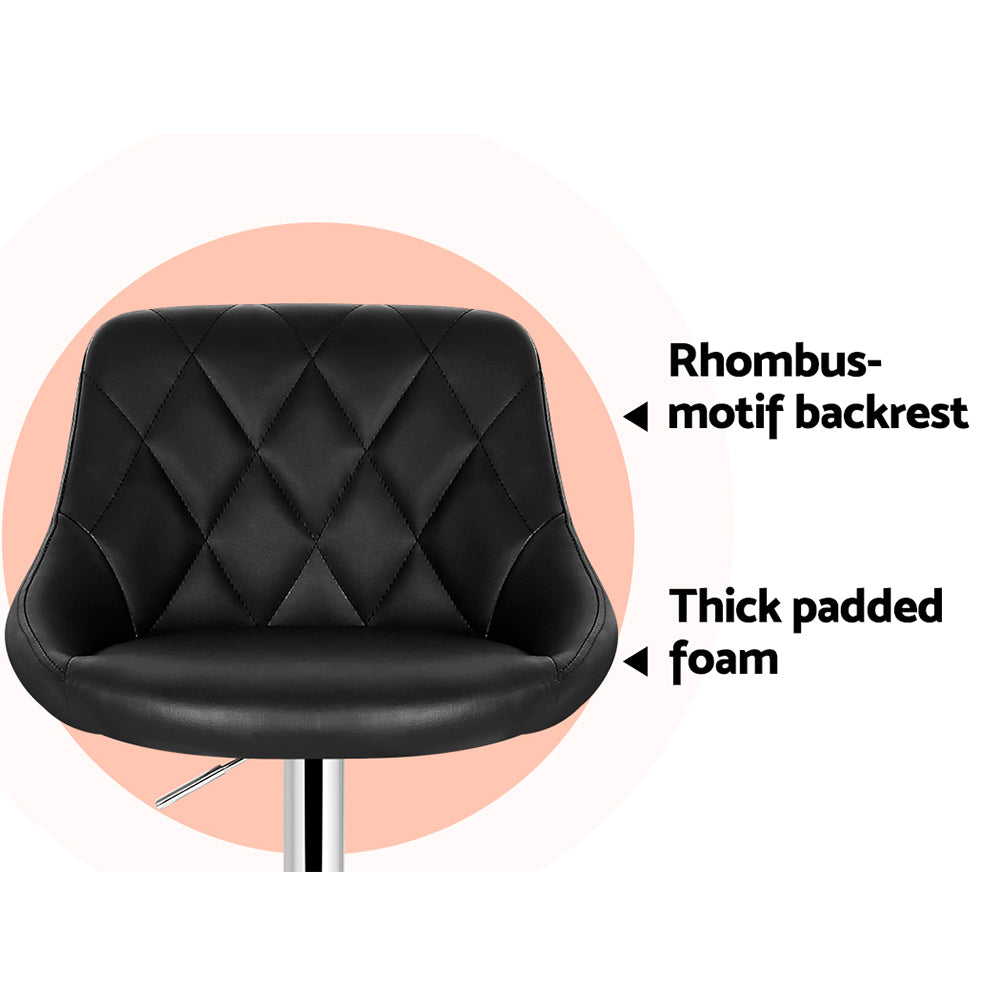 4x Bar Stools Leather Padded - Gas Lift - Black