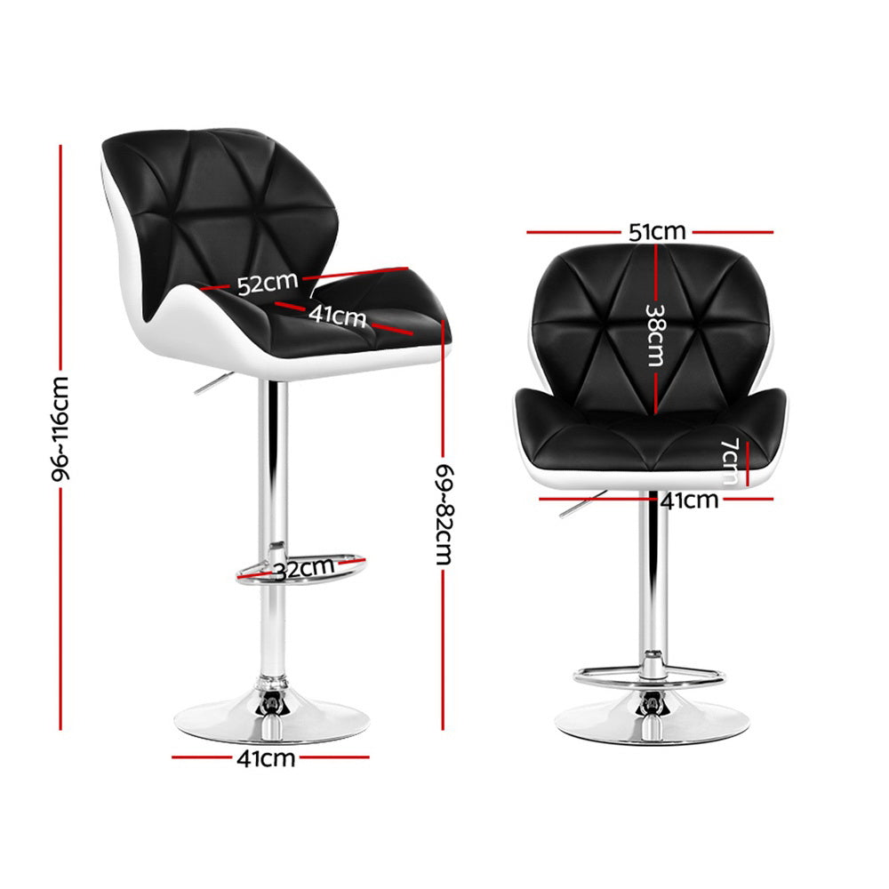 4x Bar Stools Gas Lift Padded Leather Black & White