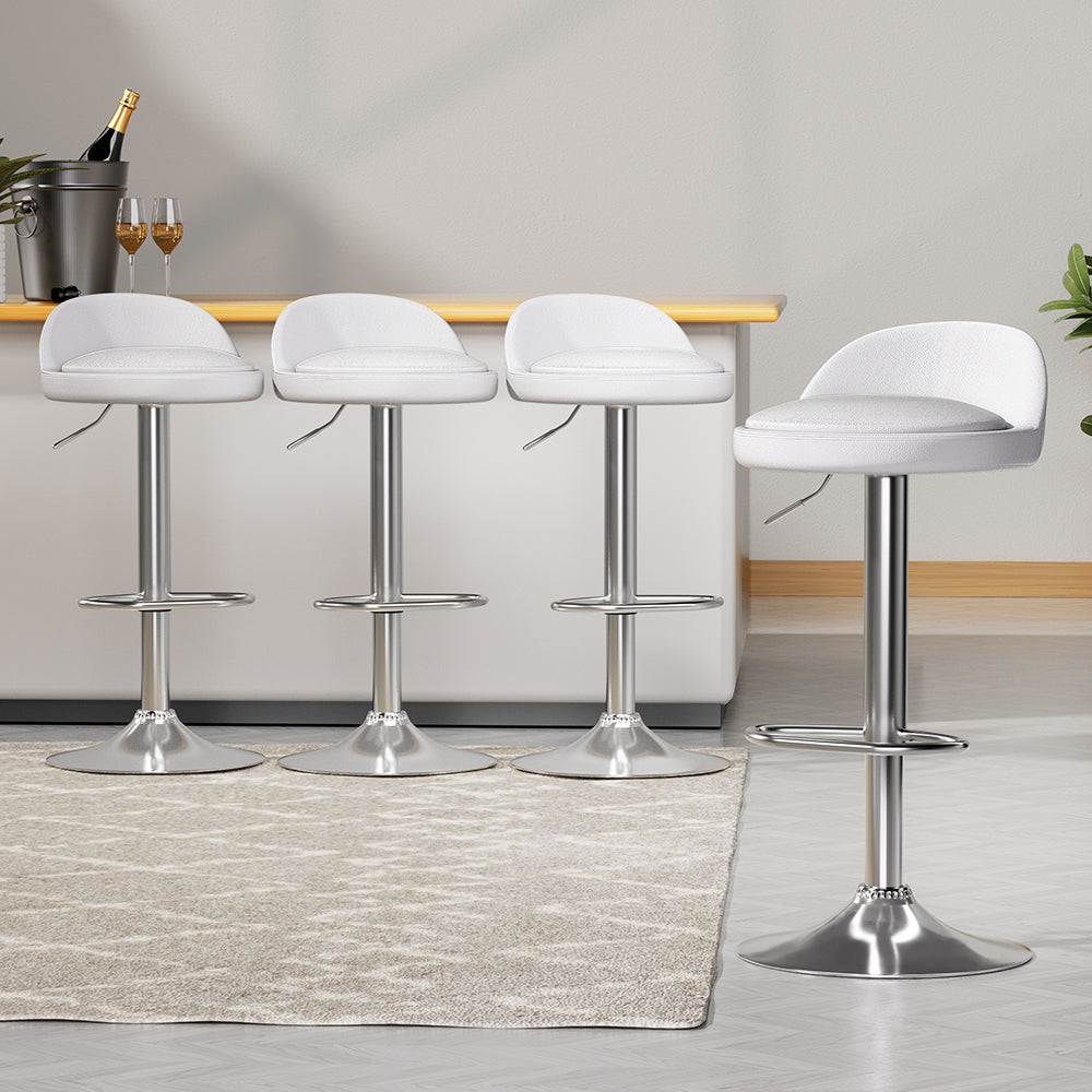 4x white leather gas lift bar stools