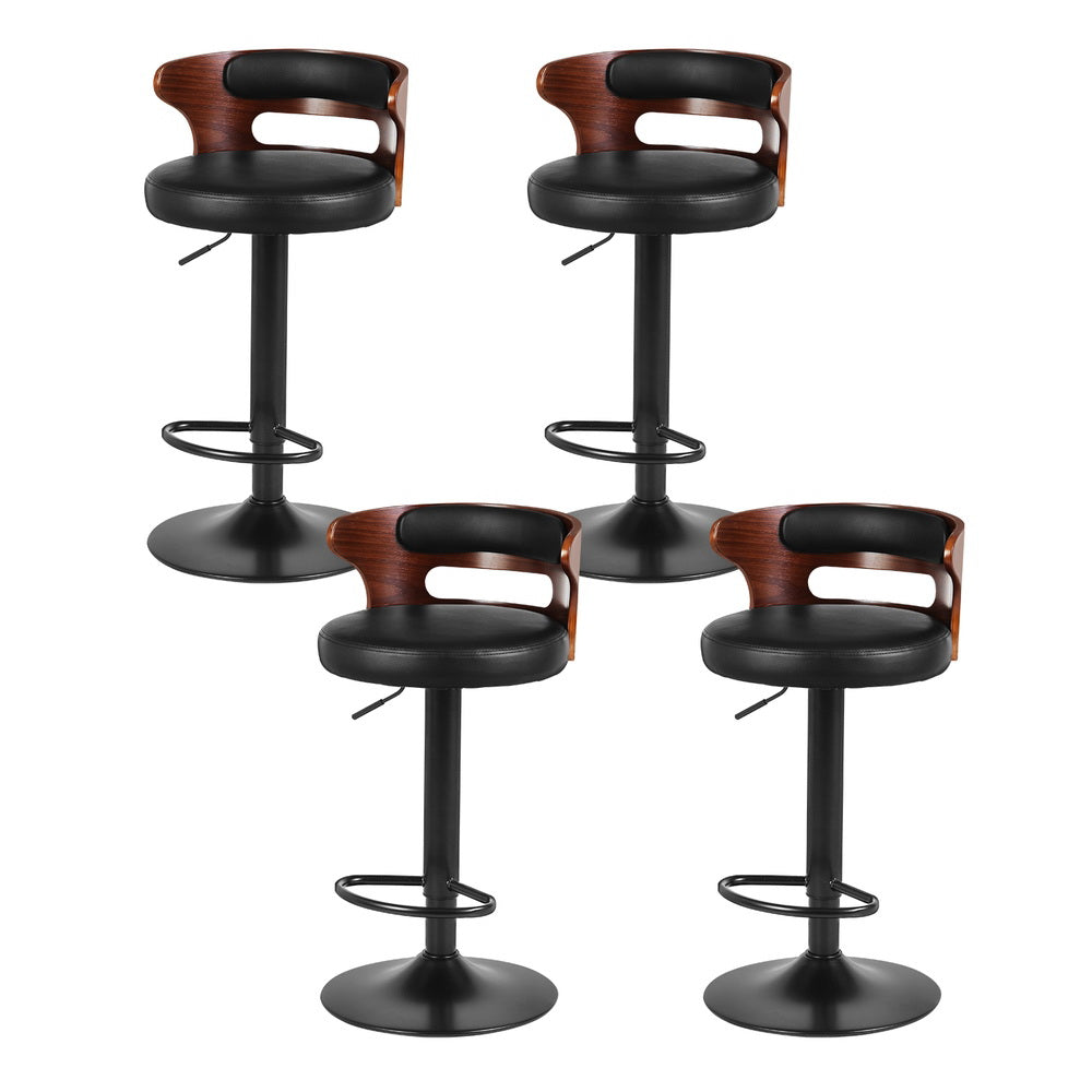 4x Bar Stools Gas Lift Faux Leather