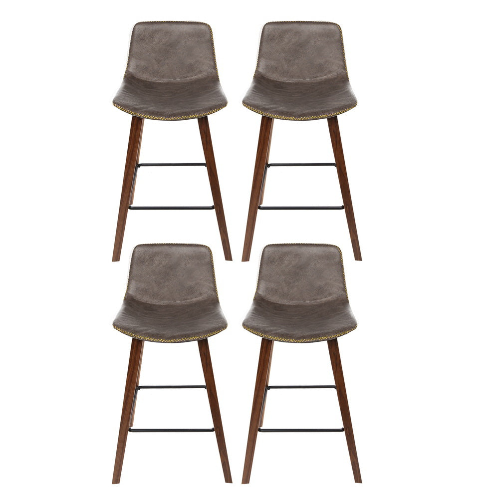 4x Bar Stools Vintage Leather Wooden