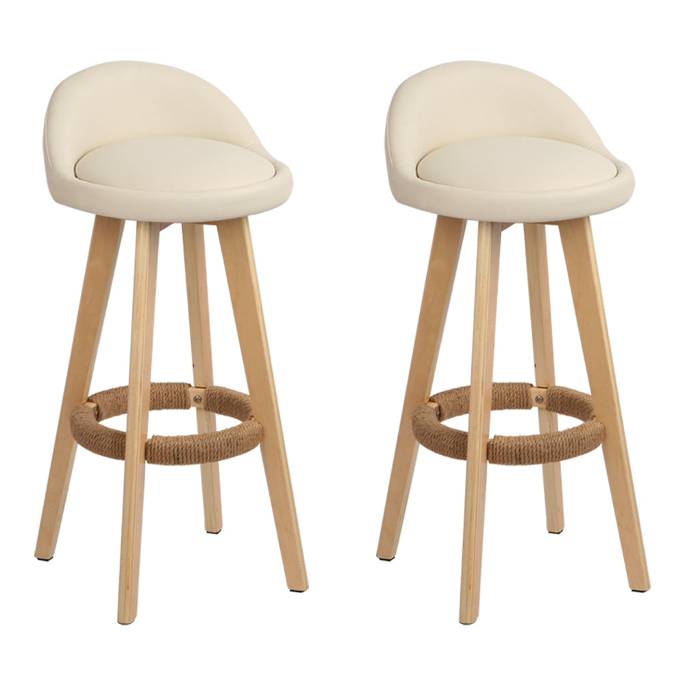 Wood and leather bar stools - beige