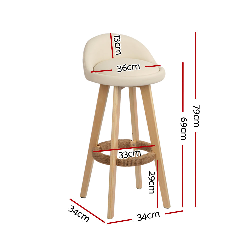 Wood and leather bar stools - beige