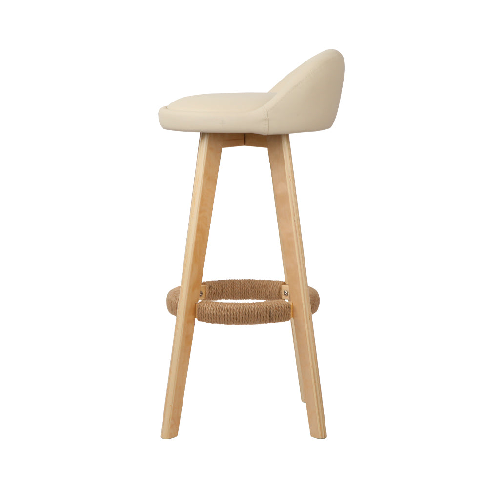 Wood and leather bar stools - beige