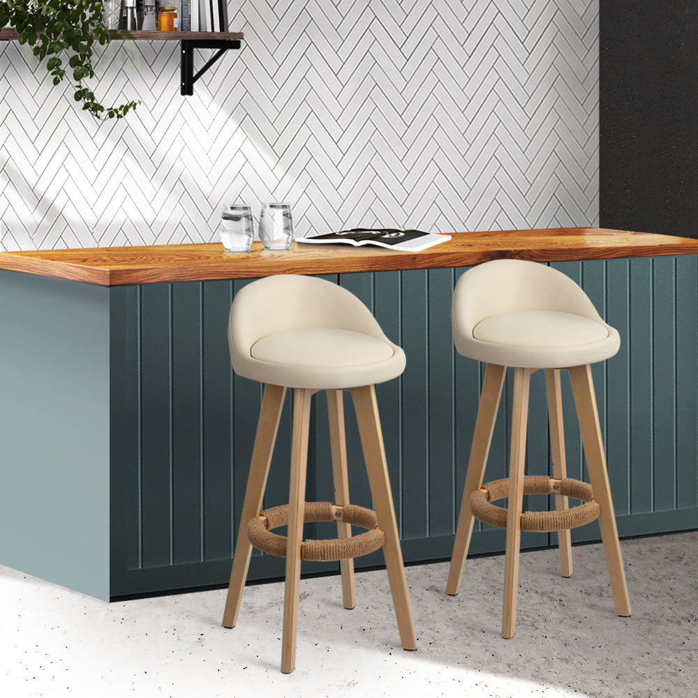 Wood and leather bar stools - beige