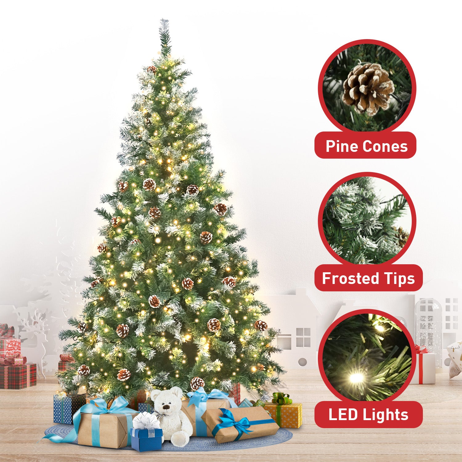 1.2M Pre Lit LED Christmas Tree Decor with Pine Cones Xmas Decorations