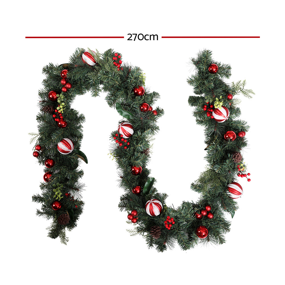 2.7M Christmas Garland with Pine & Baubles Xmas Party Decorations