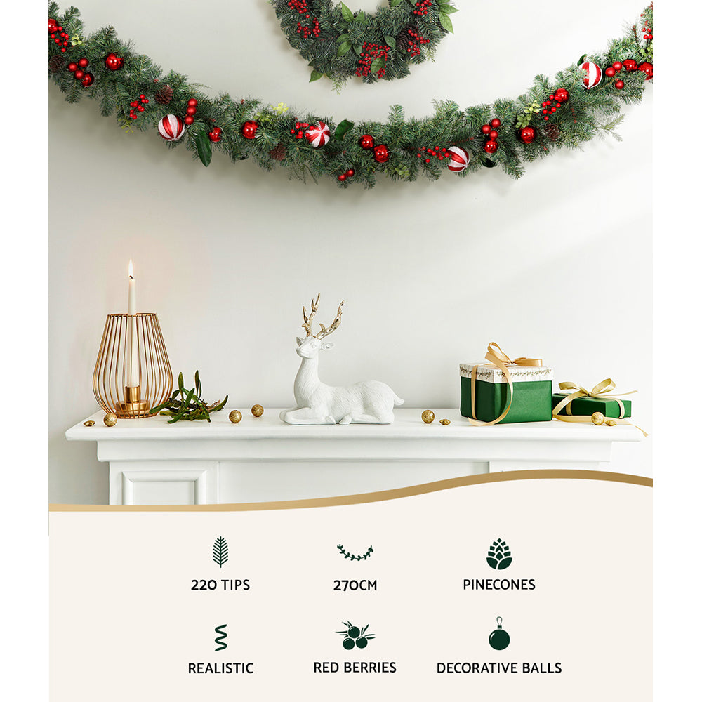 2.7M Christmas Garland with Pine & Baubles Xmas Party Decorations