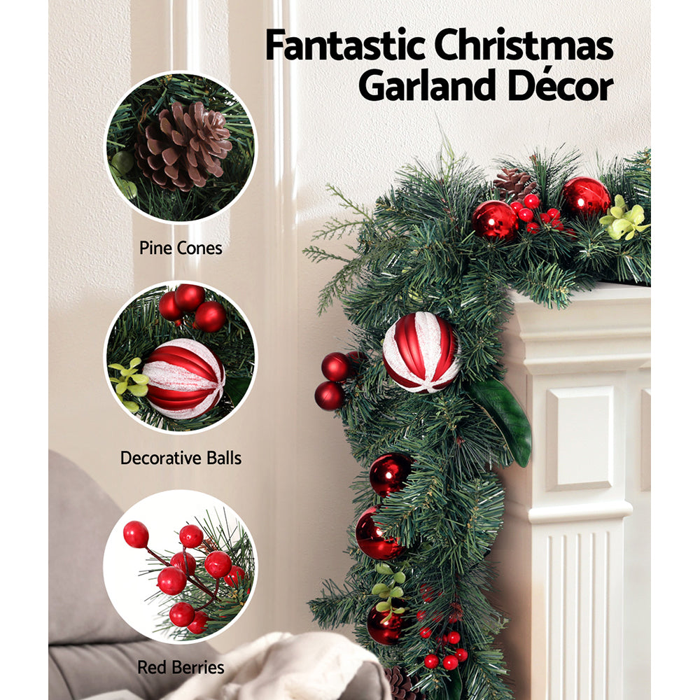 2.7M Christmas Garland with Pine & Baubles Xmas Party Decorations