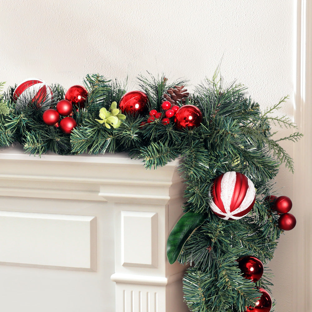 2.7M Christmas Garland with Pine & Baubles Xmas Party Decorations