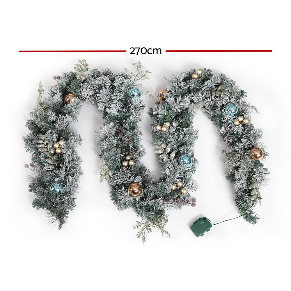 2.7M Christmas Garland with LED Lights Snowy Xmas Party Decoration