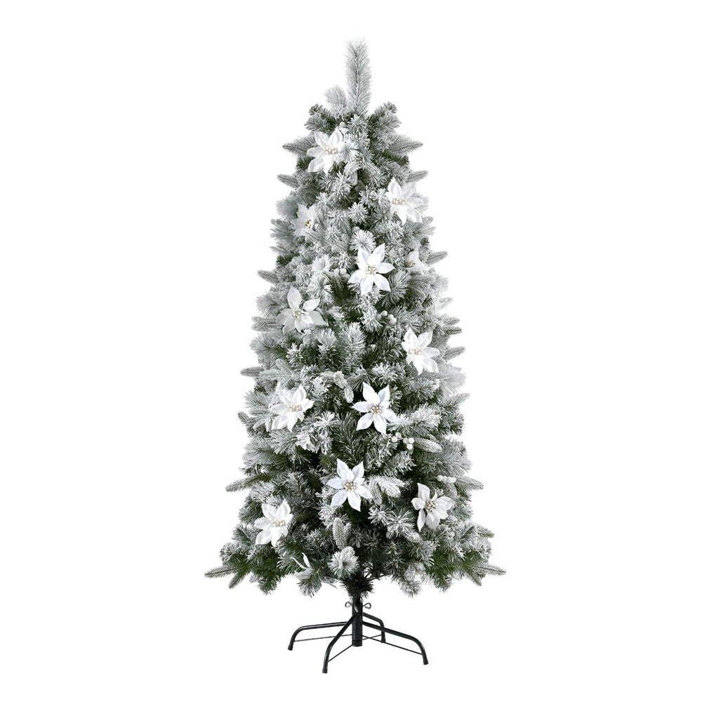 1.8M Snow Flocked & Flowers Christmas Tree - 564 Tips