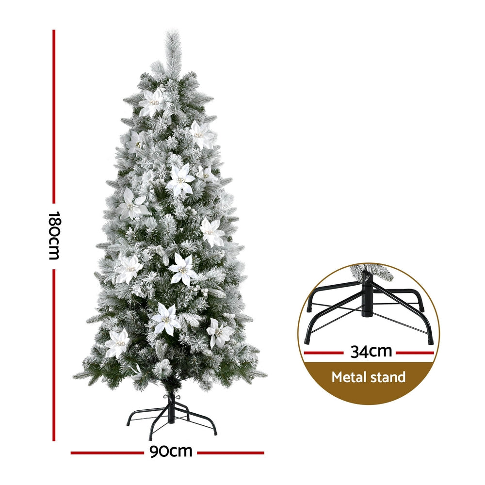 1.8M Snow Flocked & Flowers Christmas Tree - 564 Tips