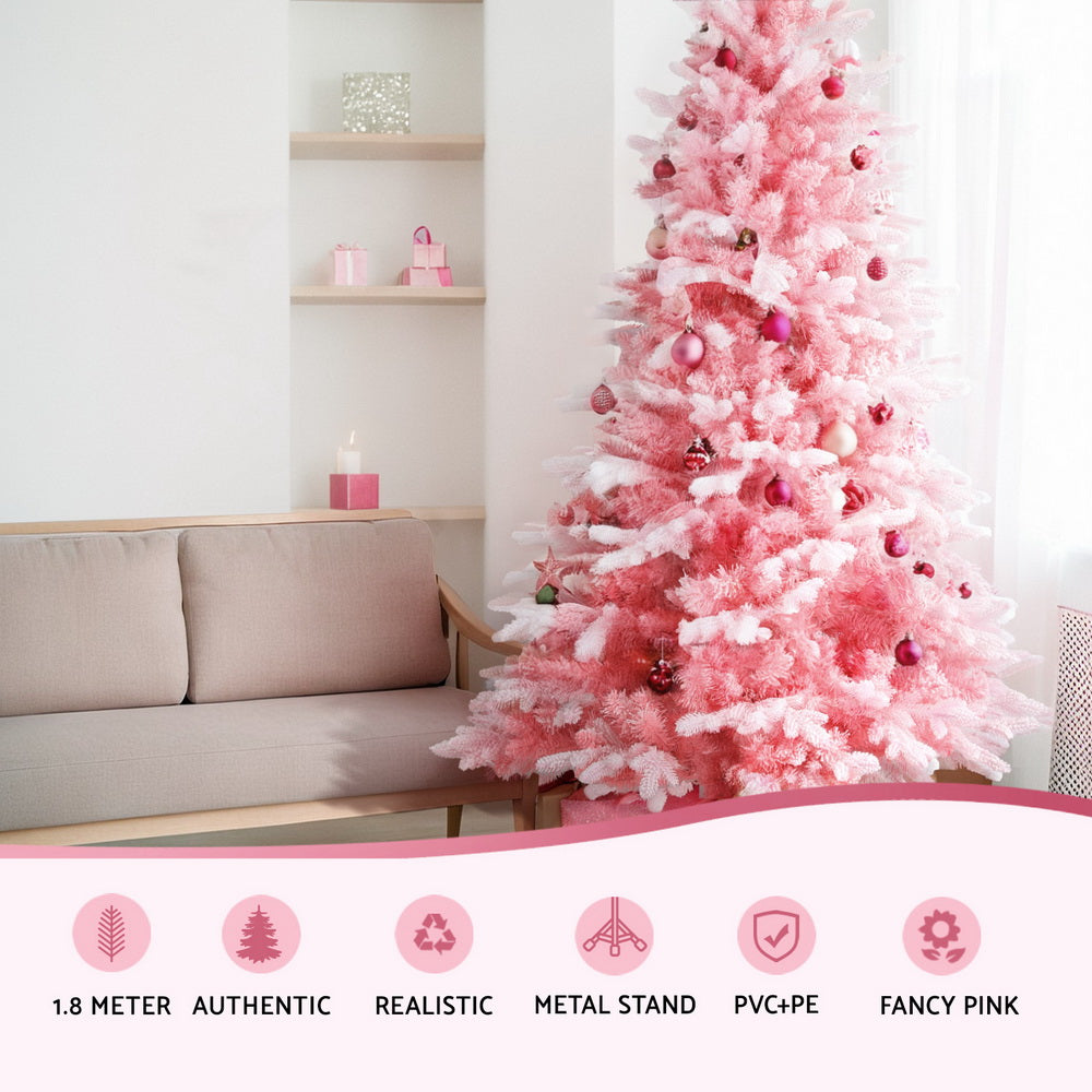 1.8M Pink Snow-Flaked Christmas Tree -  810 Tips