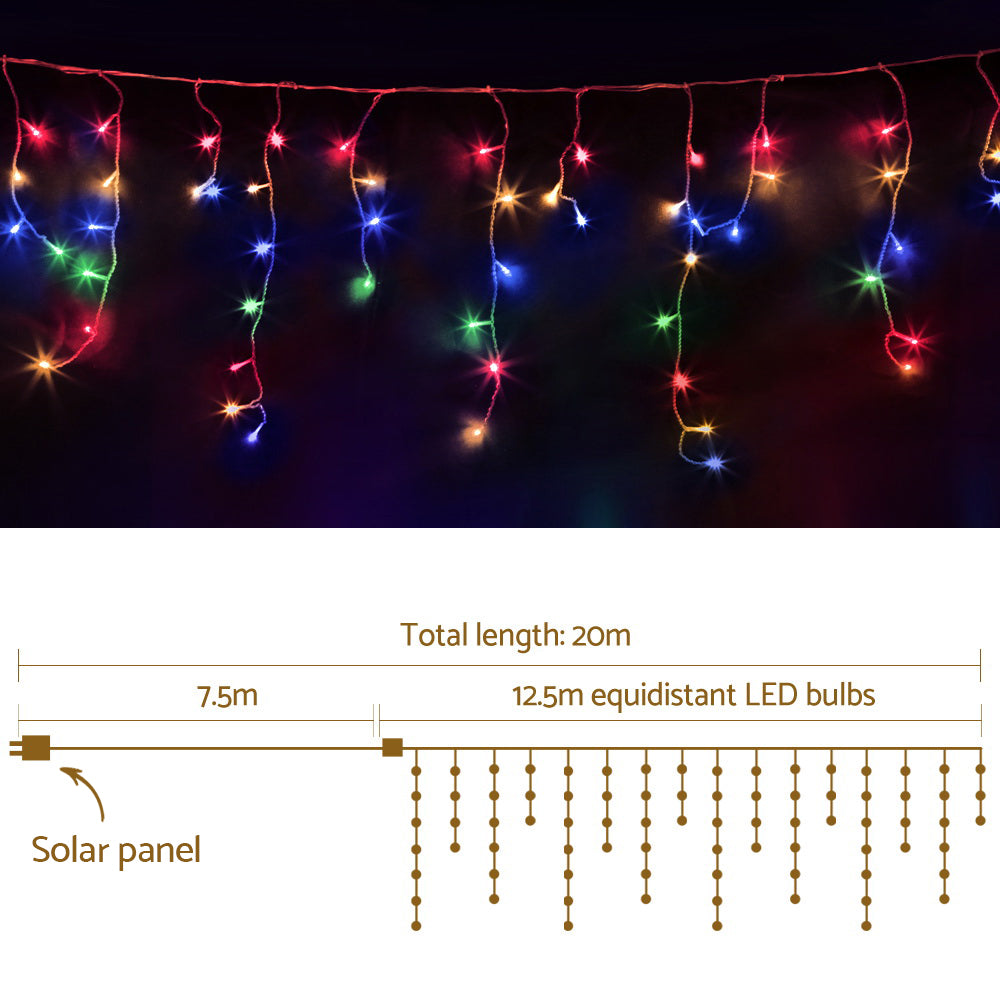 12.5M Solar Powered Christmas Lights Icicle String Light Multi Colour