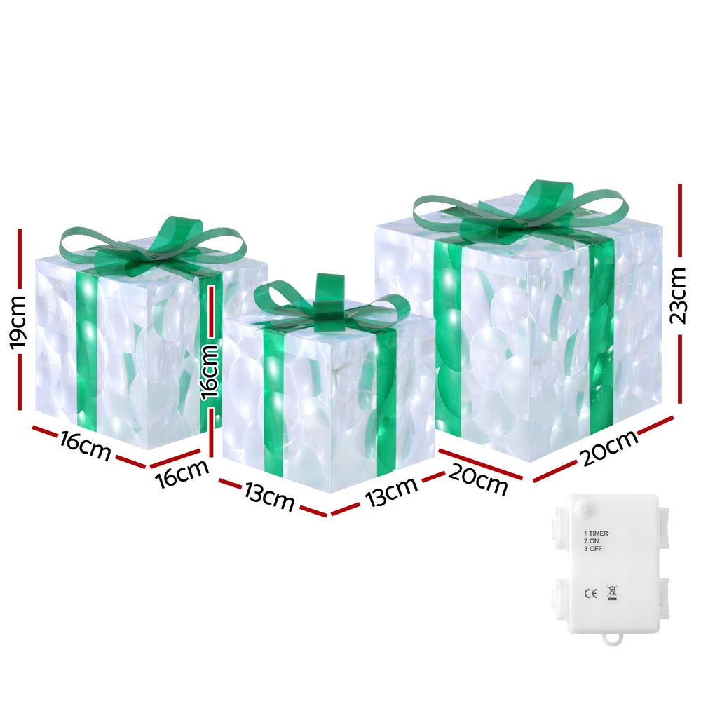 3PCS LED Gift Box Christmas Lights 70 LED Fairy Light Set - Green & White