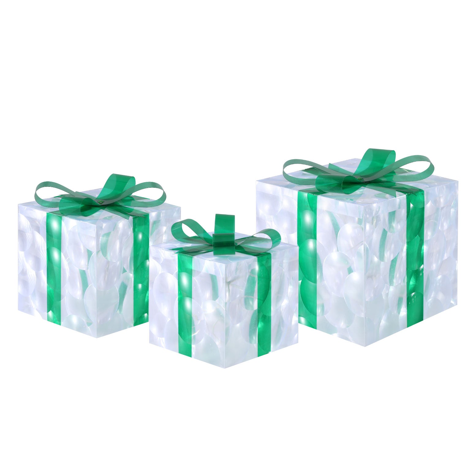 3PCS LED Gift Box Christmas Lights 70 LED Fairy Light Set - Green & White