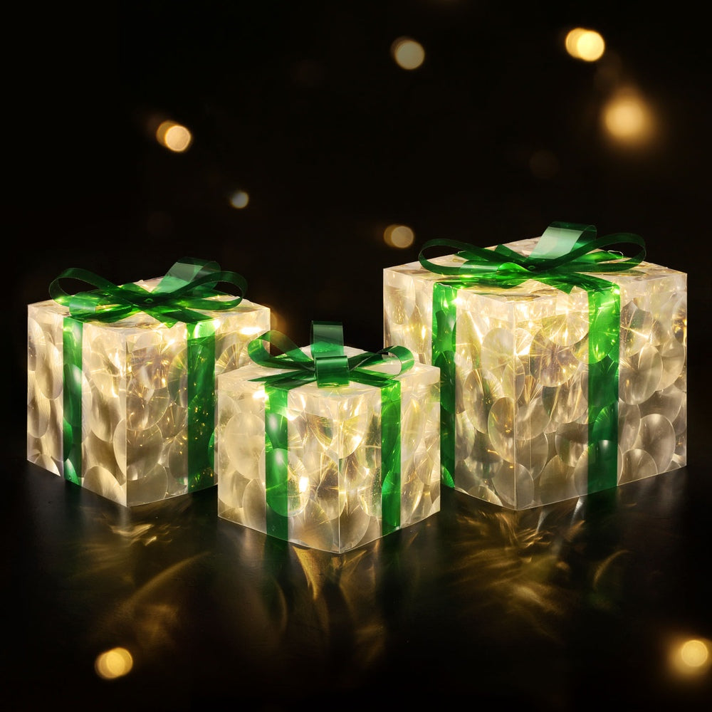 3PCS LED Gift Box Christmas Lights 70 LED Fairy Light Set - Green & White