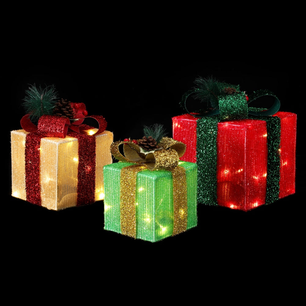 3PCS LED Gift Box Christmas Lights Fairy Light Decorations - Red, Green & White