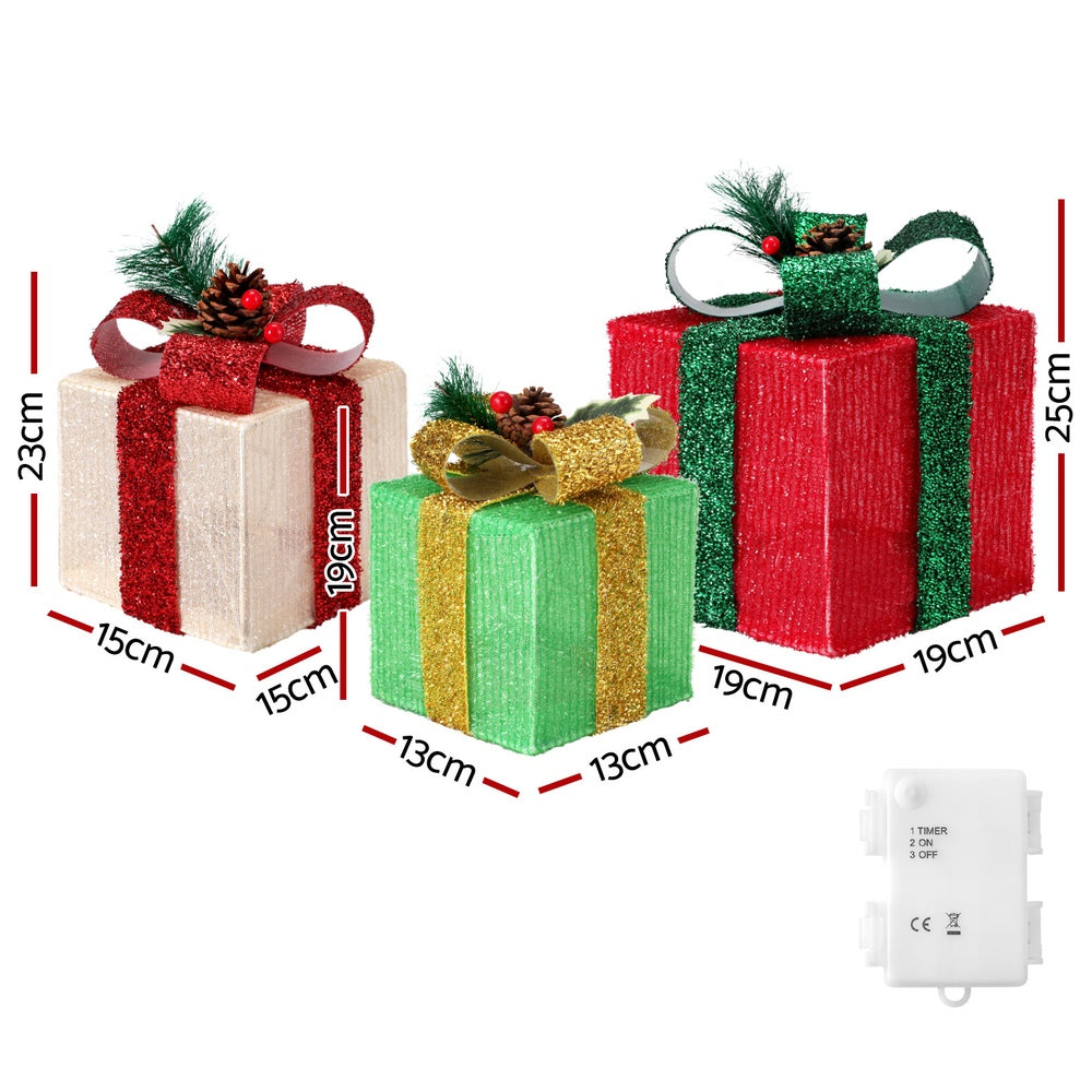 3PCS LED Gift Box Christmas Lights Fairy Light Decorations - Red, Green & White