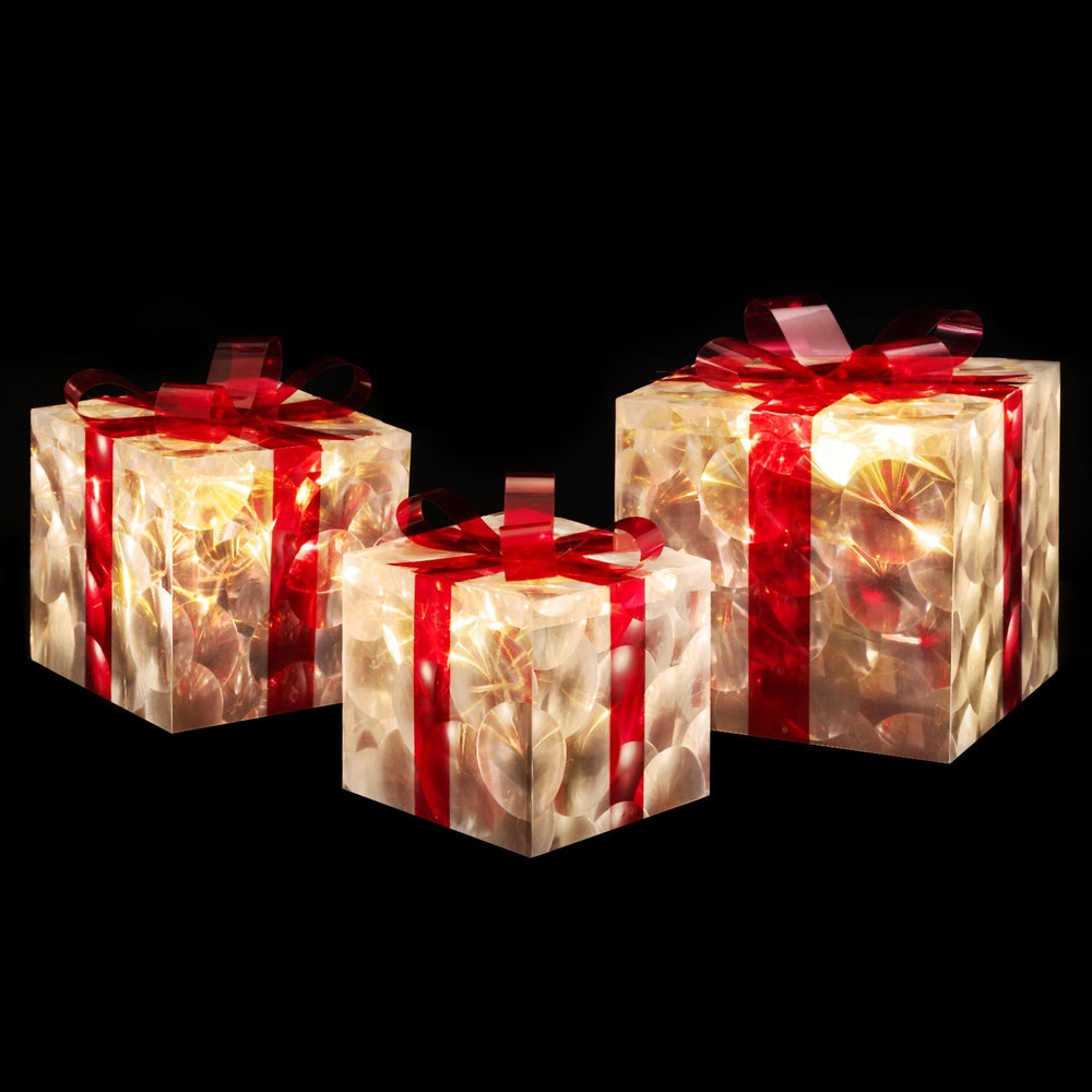 3 PCS LED Gift Box Christmas Lights 70 Fairy Light Decorations - Red & White