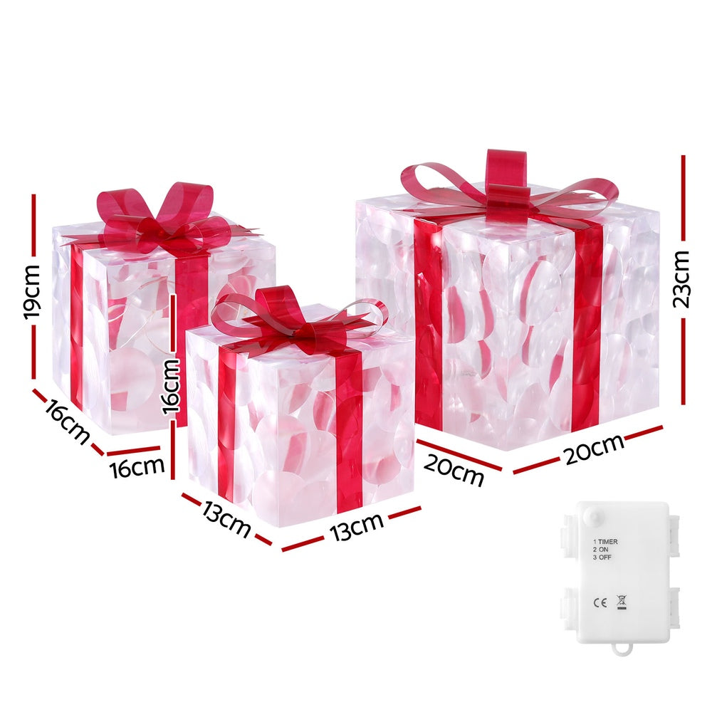 3 PCS LED Gift Box Christmas Lights 70 Fairy Light Decorations - Red & White