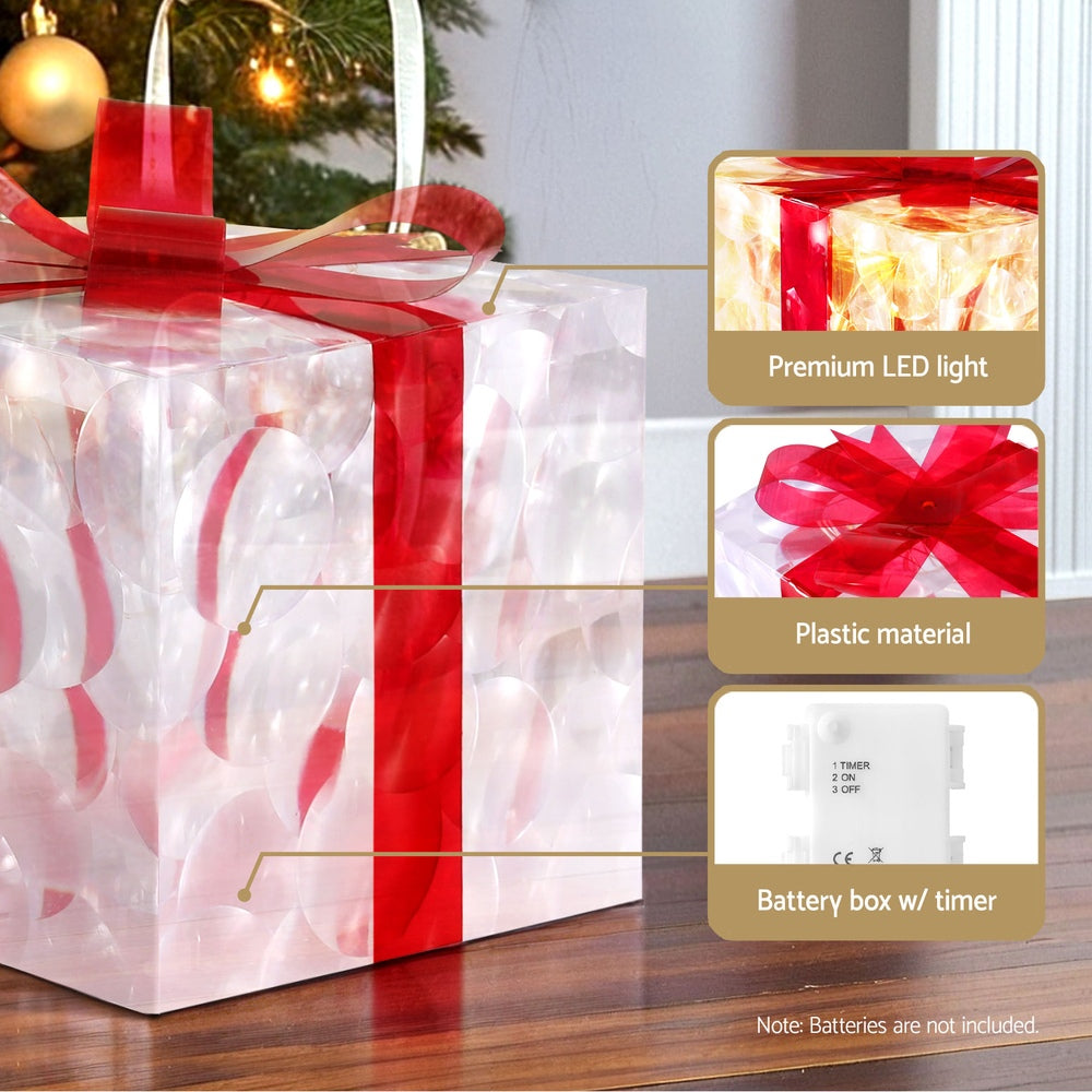 3 PCS LED Gift Box Christmas Lights 70 Fairy Light Decorations - Red & White