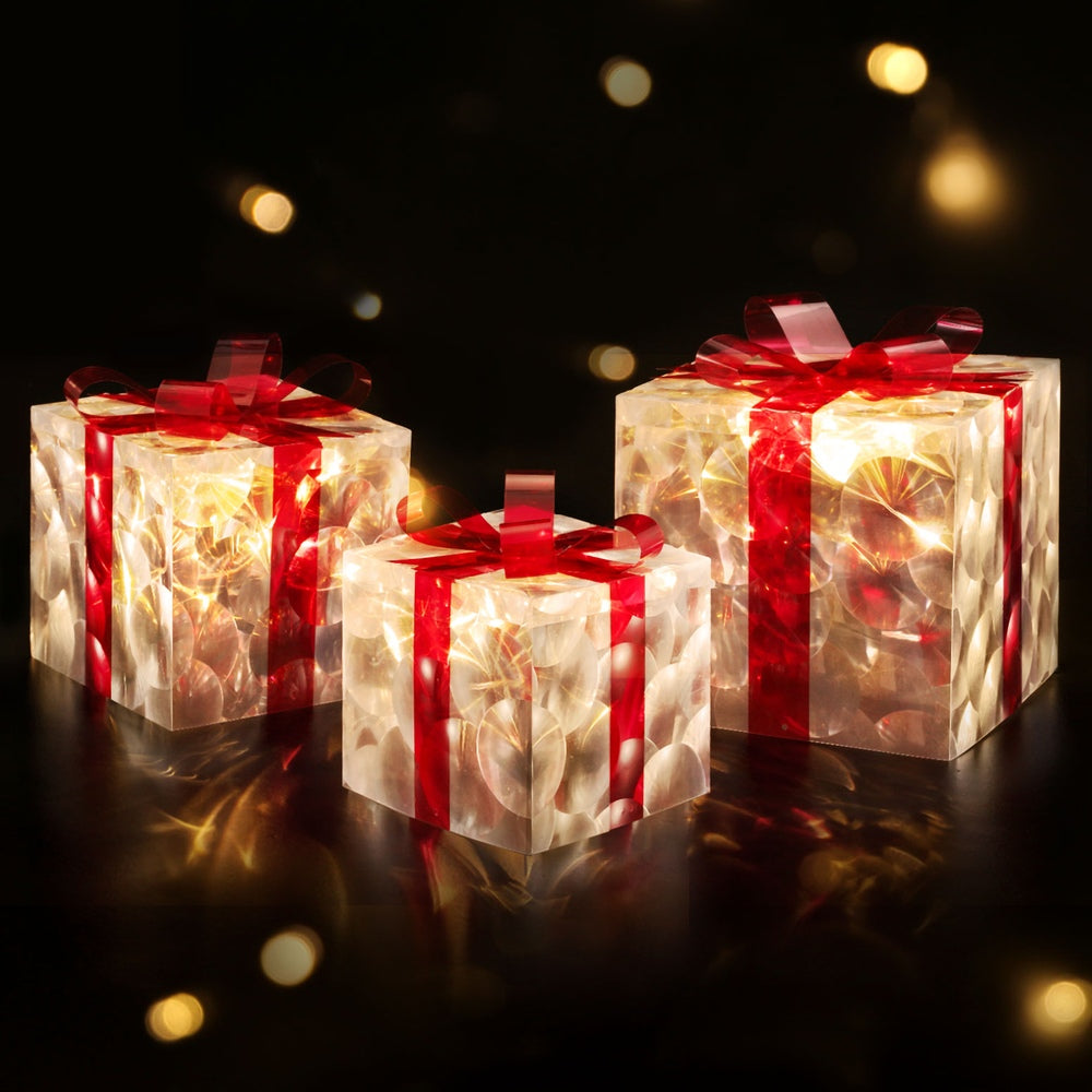 3 PCS LED Gift Box Christmas Lights 70 Fairy Light Decorations - Red & White