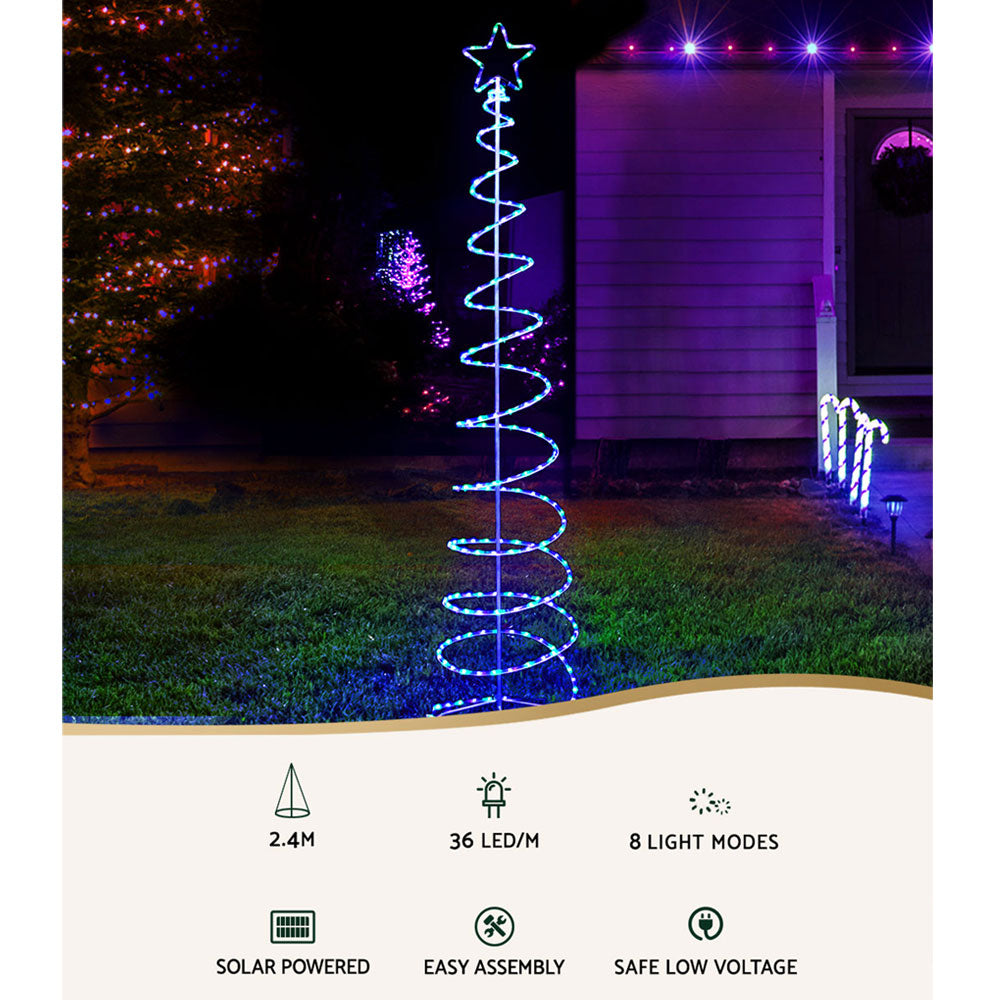 Solar Christmas Tree 2.4m Motif Lights 8 Modes Multi Colour