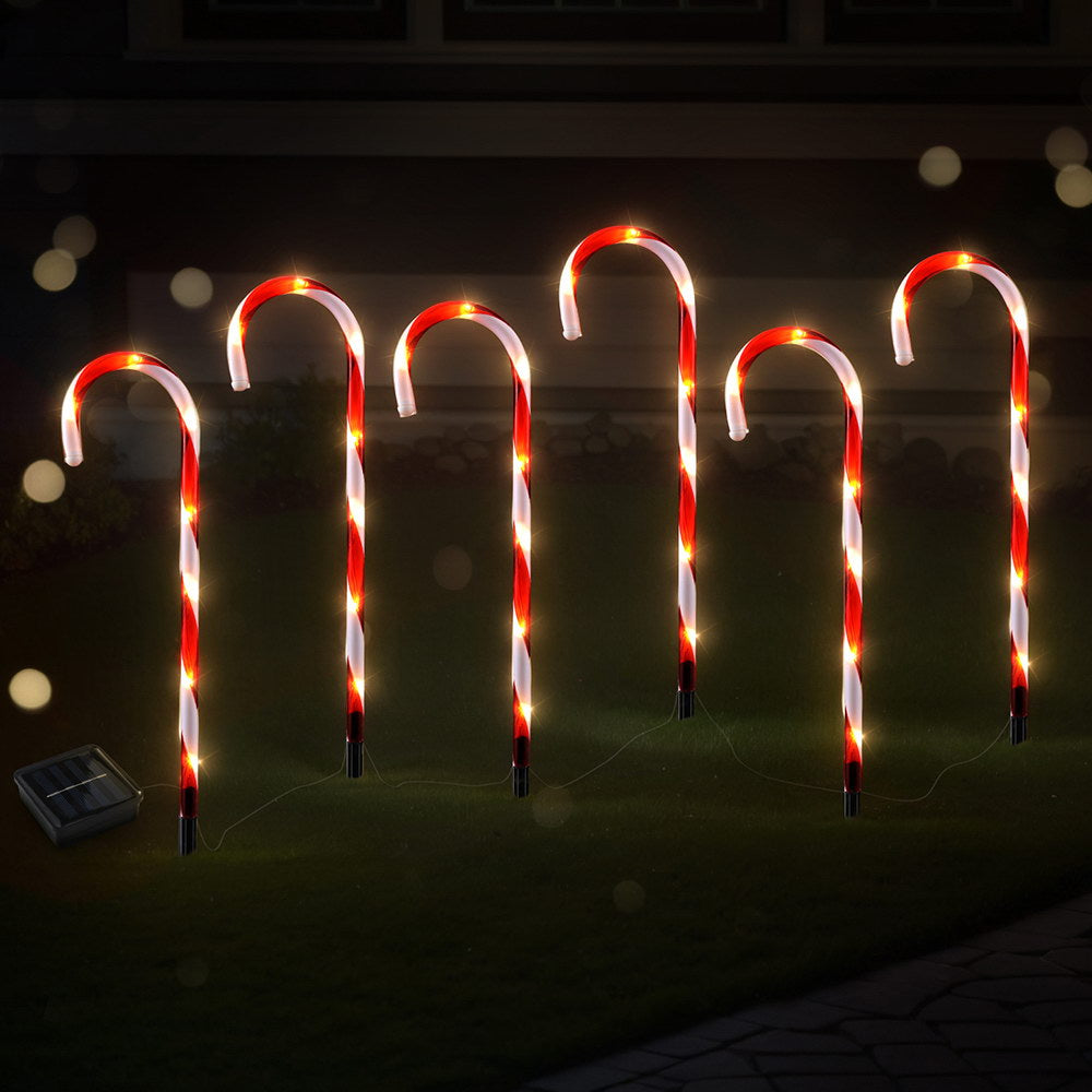 6 PCS Candy Cane Christmas Lights Path Garden Decorations 42 LED