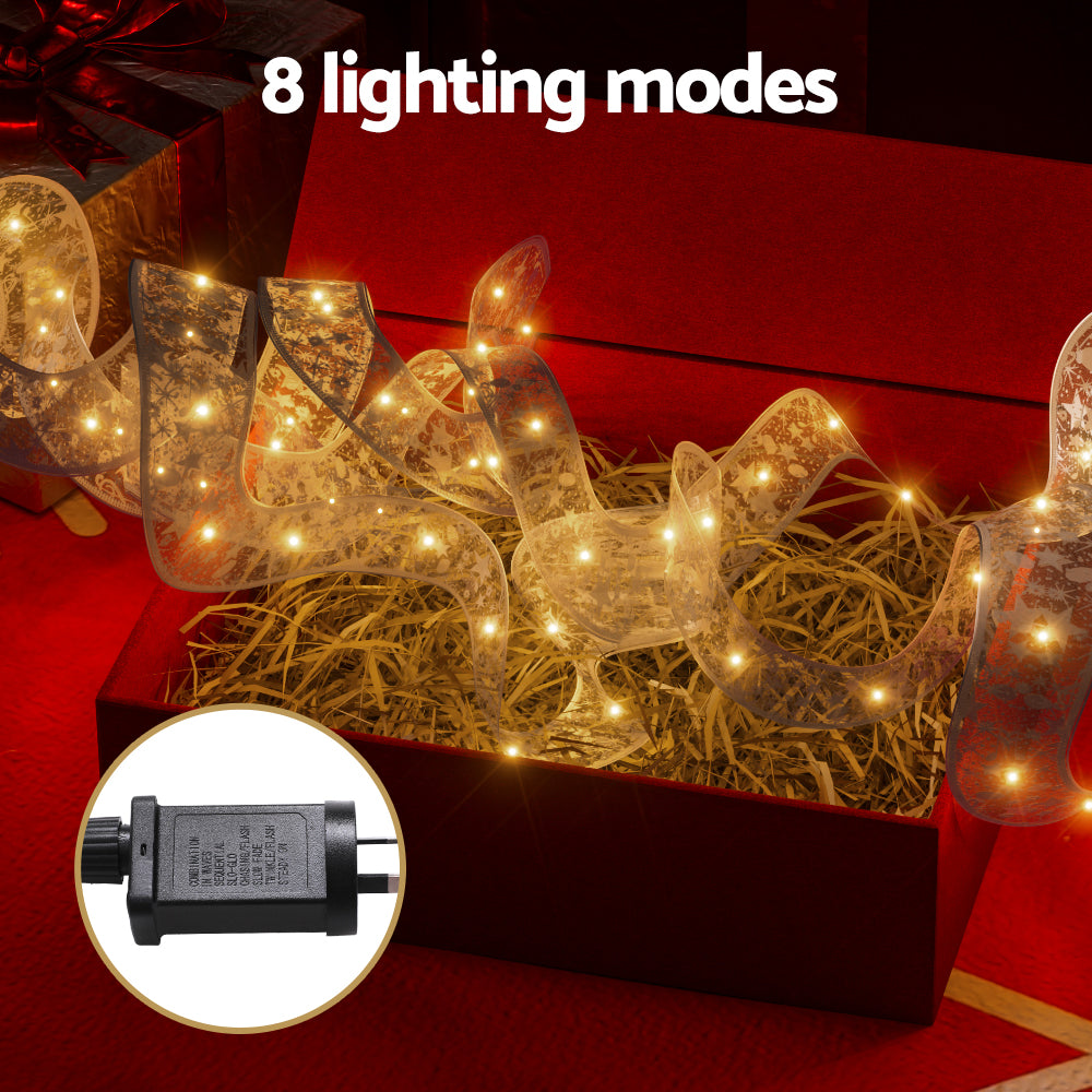 20M LED Fairy Ribbon Christmas Lights 200 LED Xmas Decor Warm