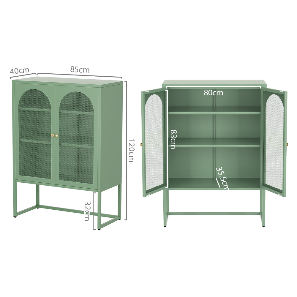 Arch Window Buffet Display Cabinet Steel - Green