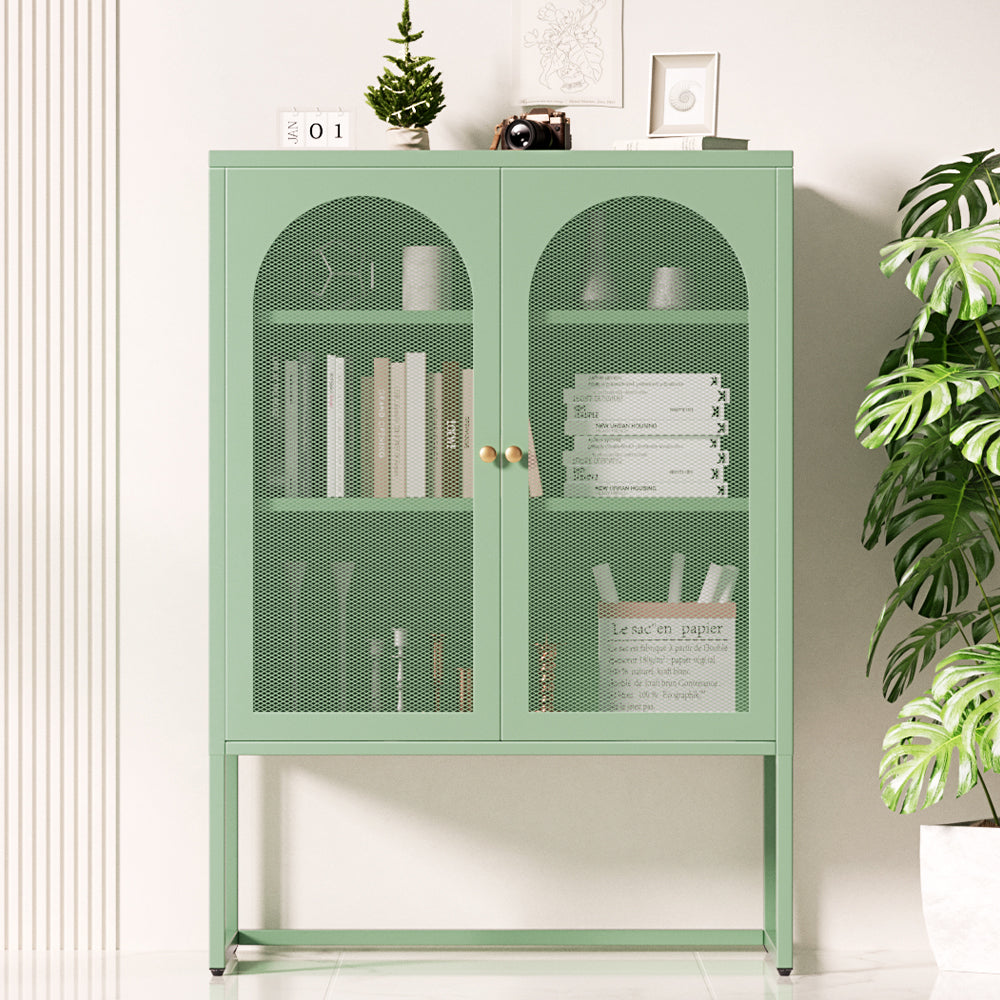 Arch Window Buffet Display Cabinet Steel - Green