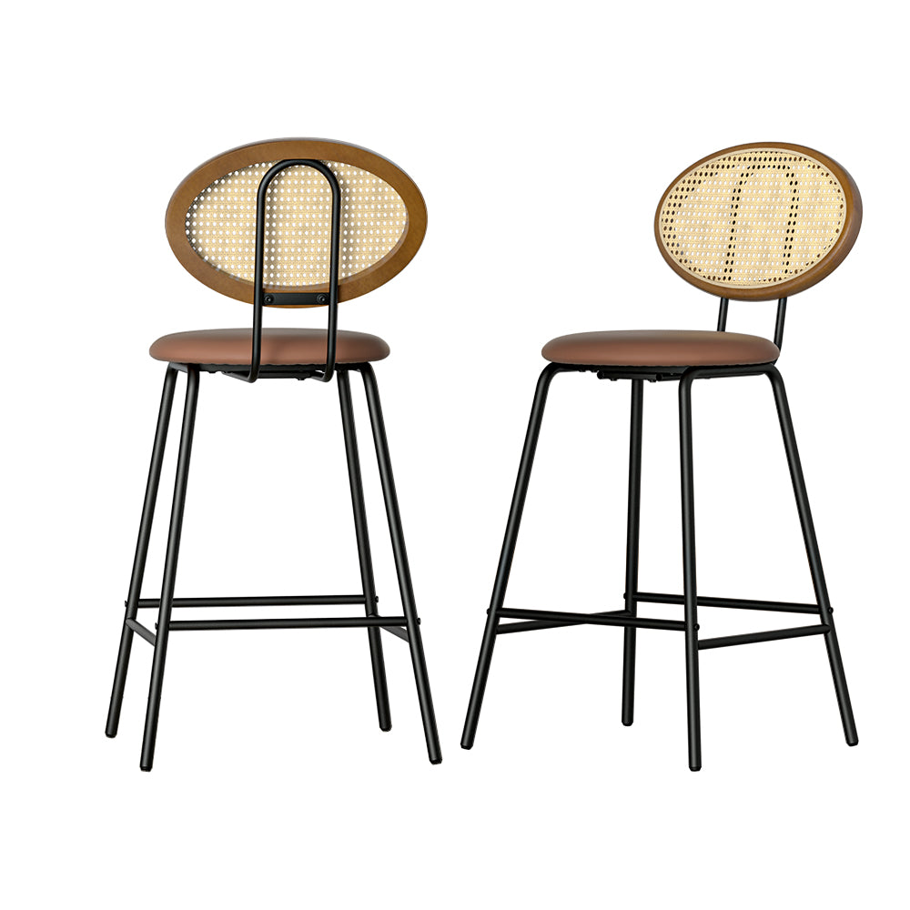 Rattan leather bar stools