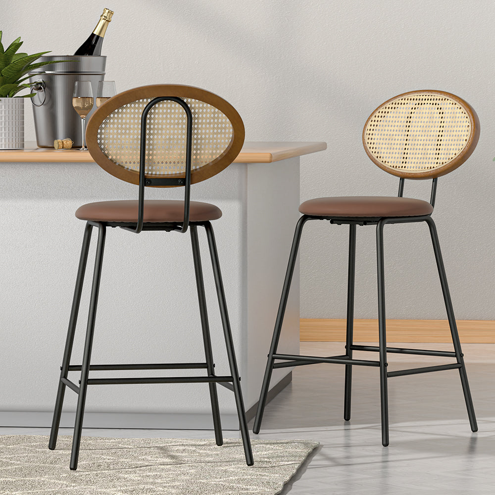 Rattan leather bar stools