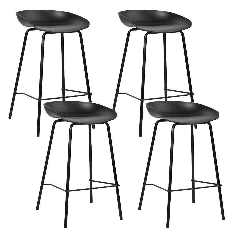 4x Plastic Backless Bar Stools Metal - Black