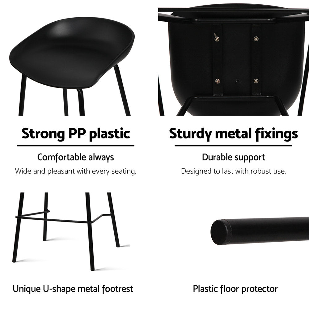 4x Plastic Backless Bar Stools Metal - Black