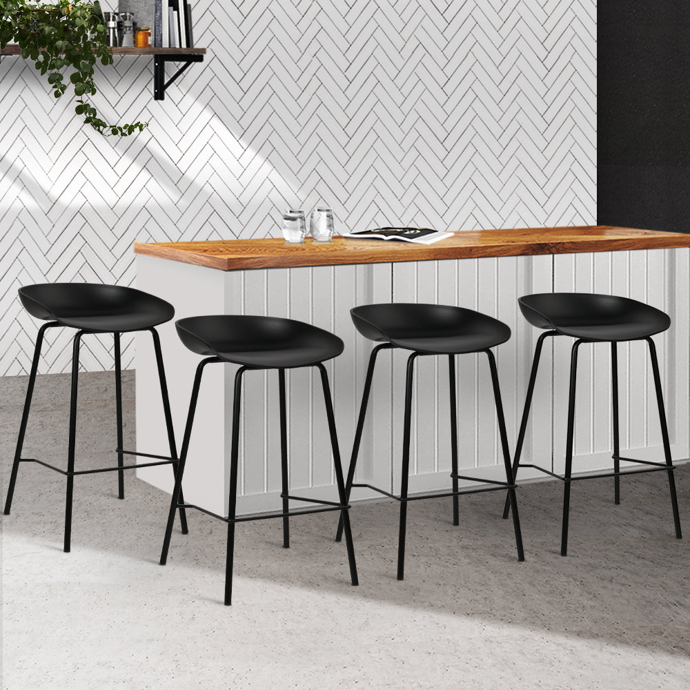 4x Plastic Backless Bar Stools Metal - Black