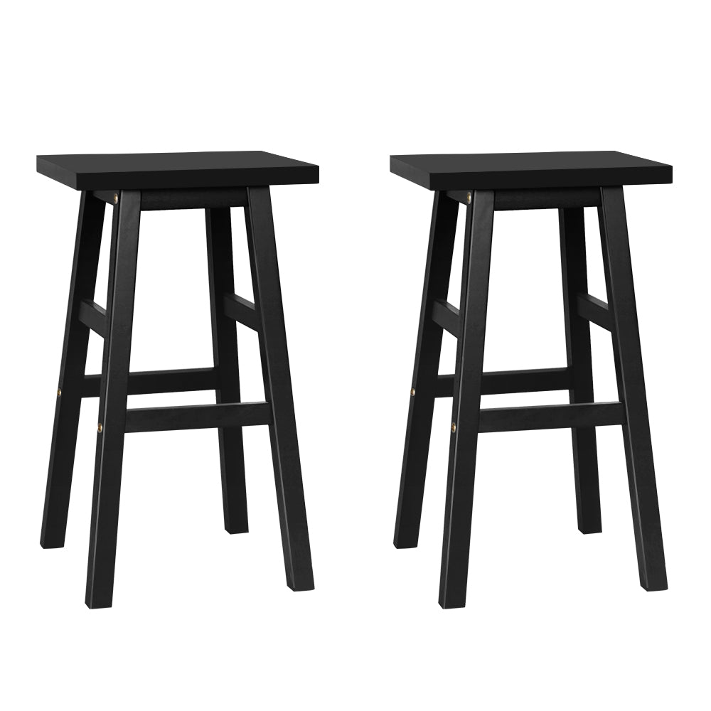 2x Wooden Backless Bar Stools - Black