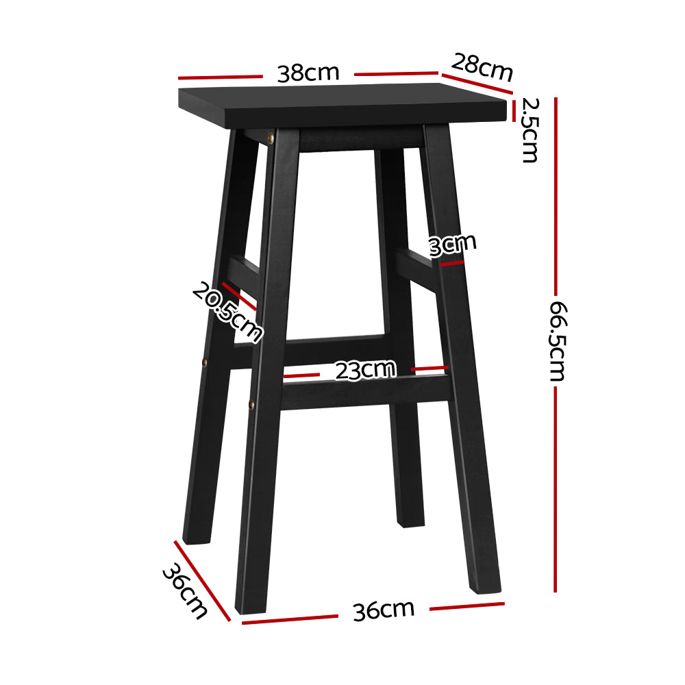 2x Wooden Backless Bar Stools - Black