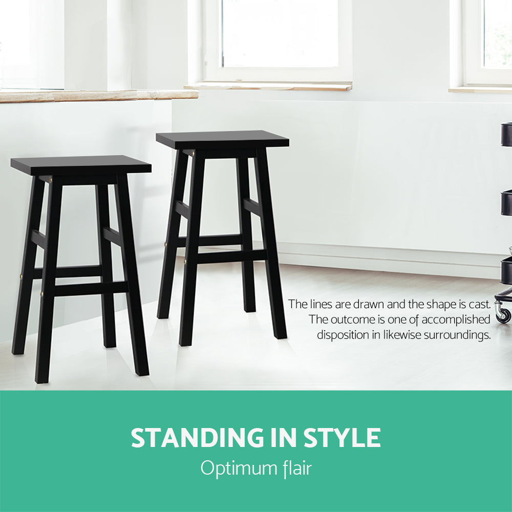 2x Wooden Backless Bar Stools - Black