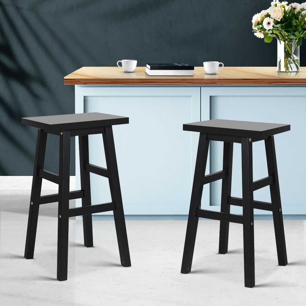 2x Wooden Backless Bar Stools - Black