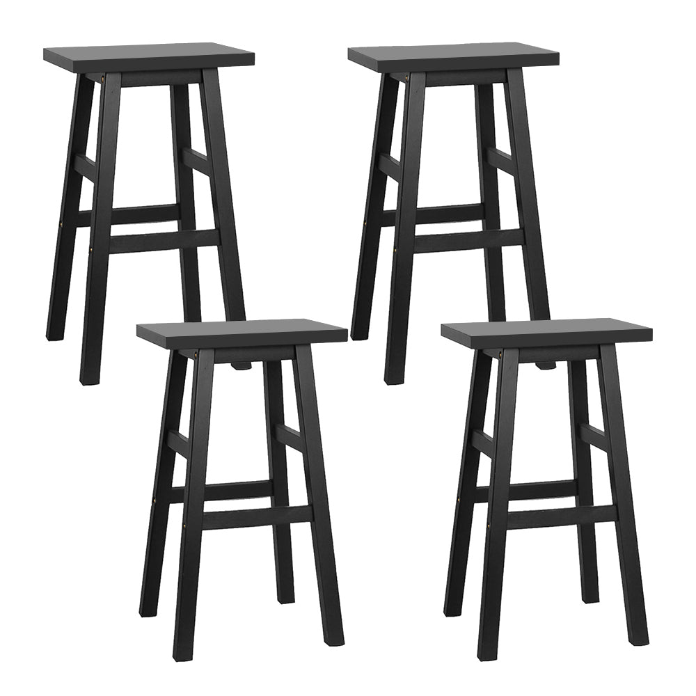 4x Backless Bar Stools Wooden - Black