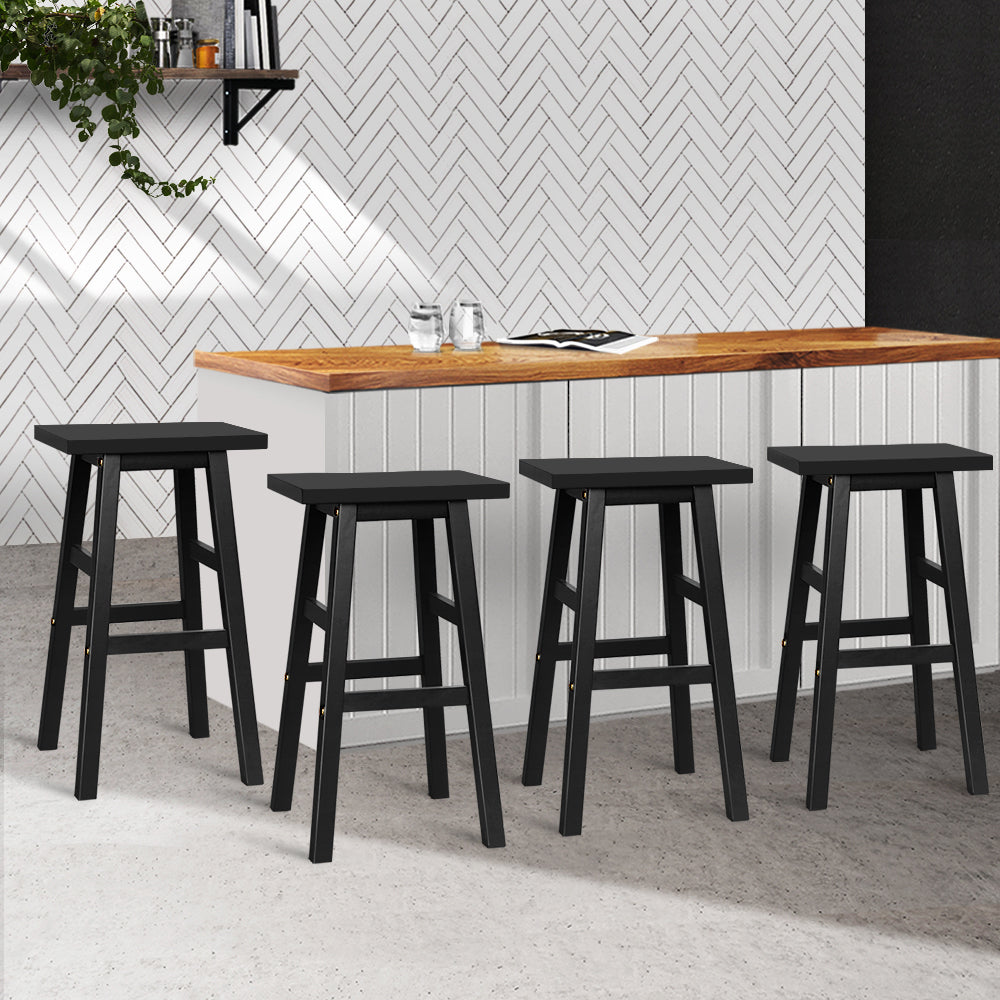 4x Backless Bar Stools Wooden - Black