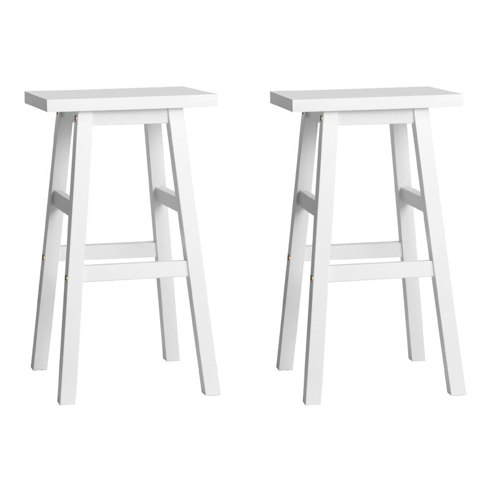 2x Wooden Backless Bar Stools - White