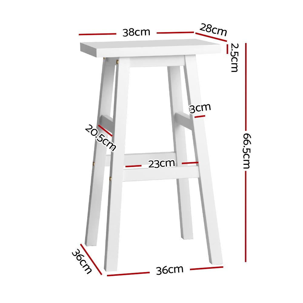 2x Wooden Backless Bar Stools - White