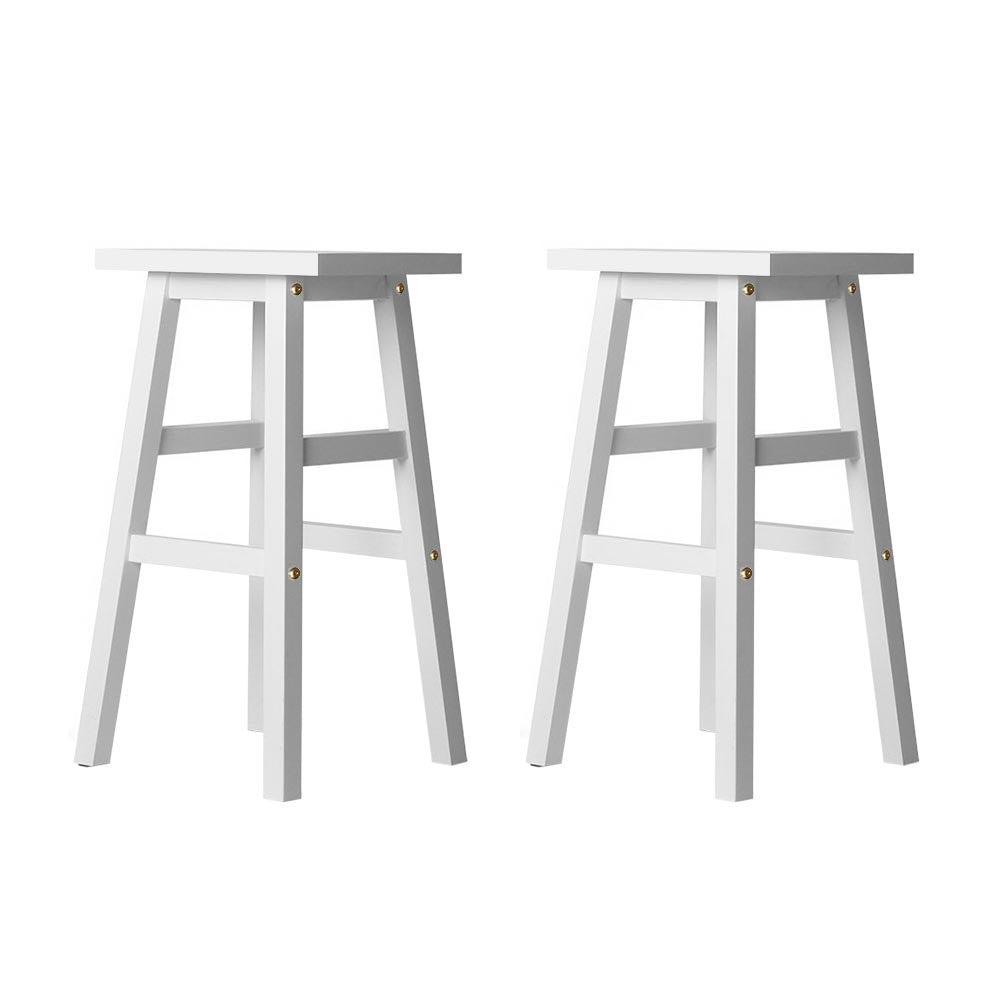 2x Wooden Backless Bar Stools - White